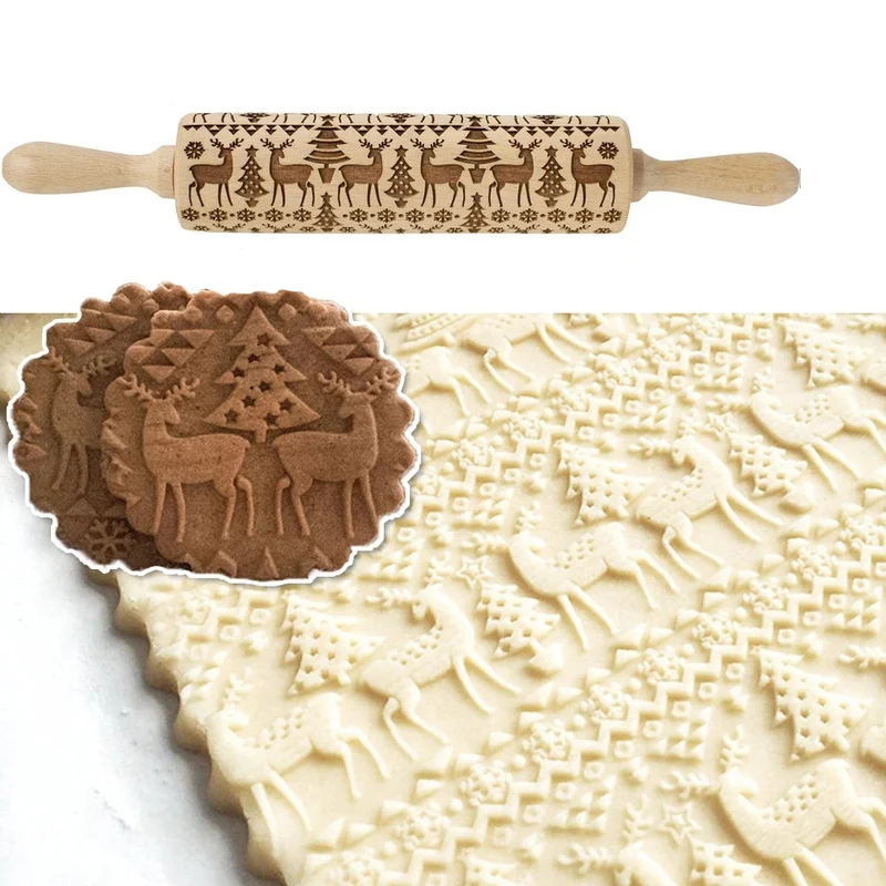 Rouleau à Pâtisserie de Noël en Bois – Motif Gravé