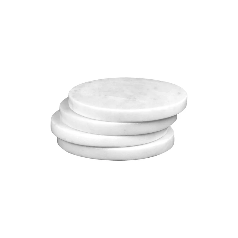 Coffret de 4 dessous de verre Marbre blanc 10 cm