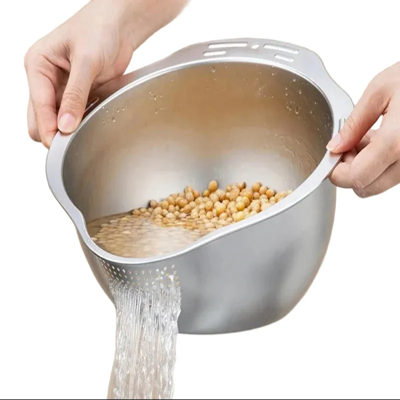 Passoire à Riz en Acier Inoxydable 304 – Bol Égouttoir pour Laver Riz, Fruits et Légumes