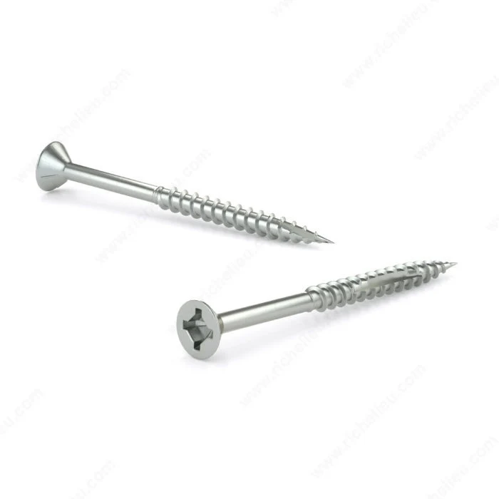Vis à bois, tête plate autofraiseuse, embout quadrex, gros filet, pointe de coupe double