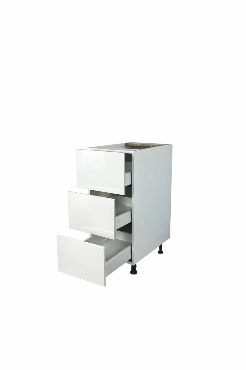 Cabinet de bas - 3 tiroirs - 15 pouces de large - Mélamine Laquée Blanche