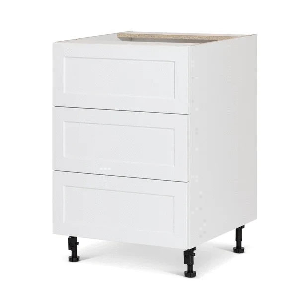 Cabinet de bas - 3 tiroirs - 24 pouces de large - Polymère blanc shaker