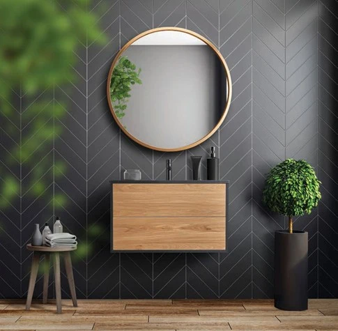 Vanité suspendue 30 pouces Noir et bois clair (lavabo inclus)