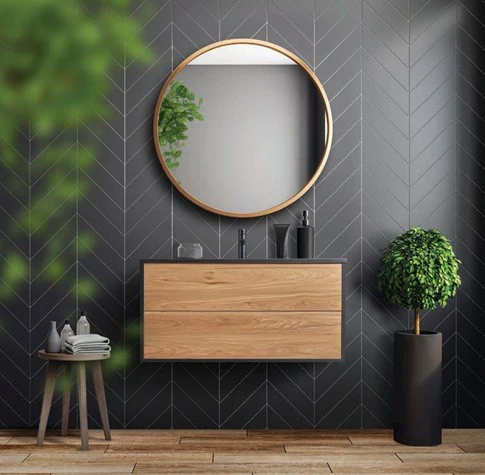 Vanité suspendue 36 pouces noir et bois clair (lavabo inclus)