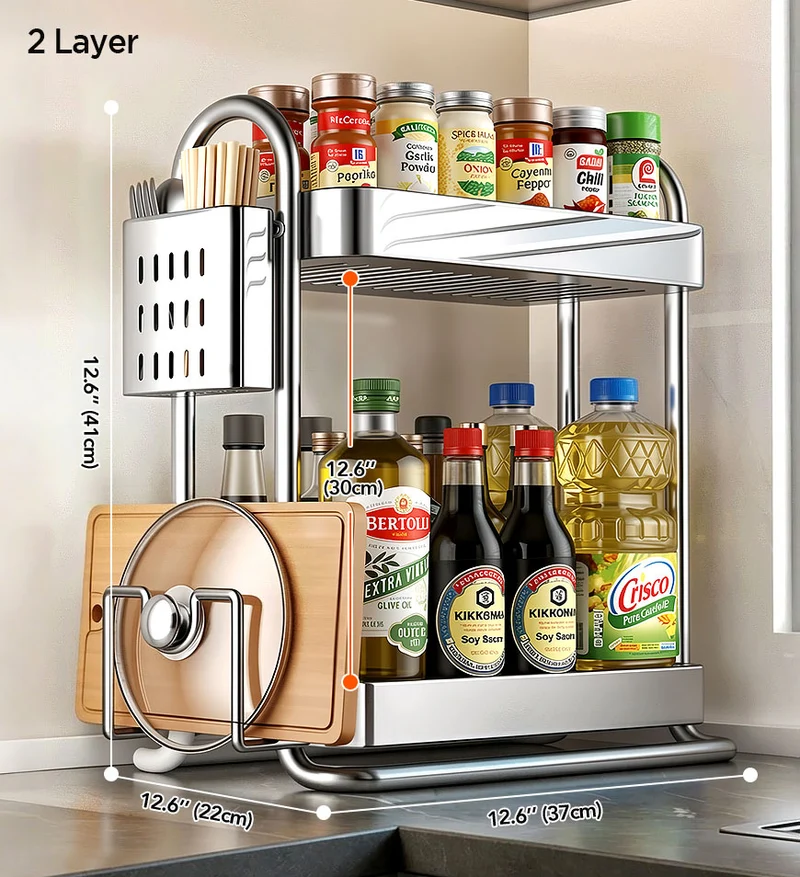 Joybos® Porte-épices de cuisine en acier inoxydable – Étagère de cuisine au design compact et gain de place – Idéal pour les petites cuisines F271