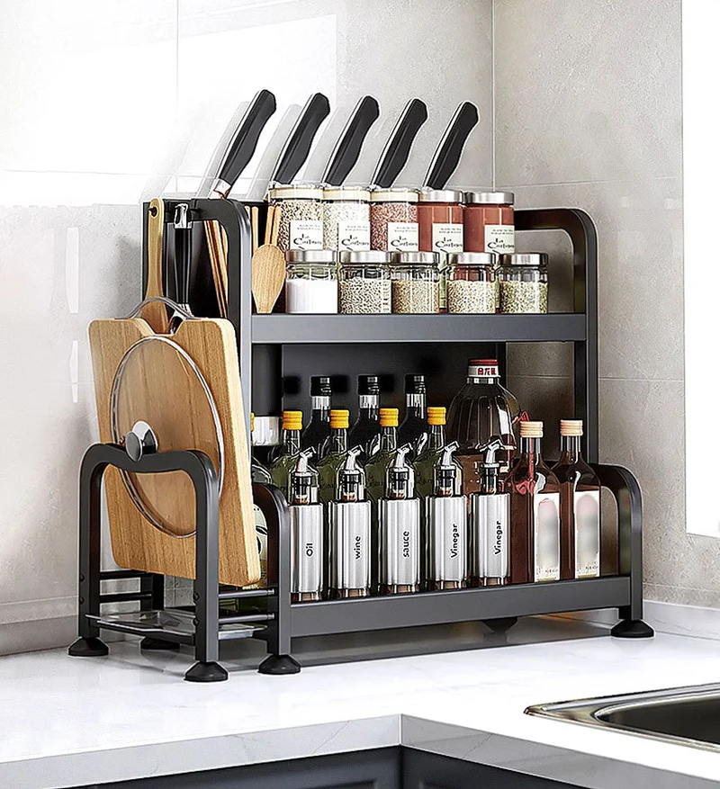 Joybos® Organisateur de comptoir de cuisine à 2 niveaux avec portepour ustensiles F57