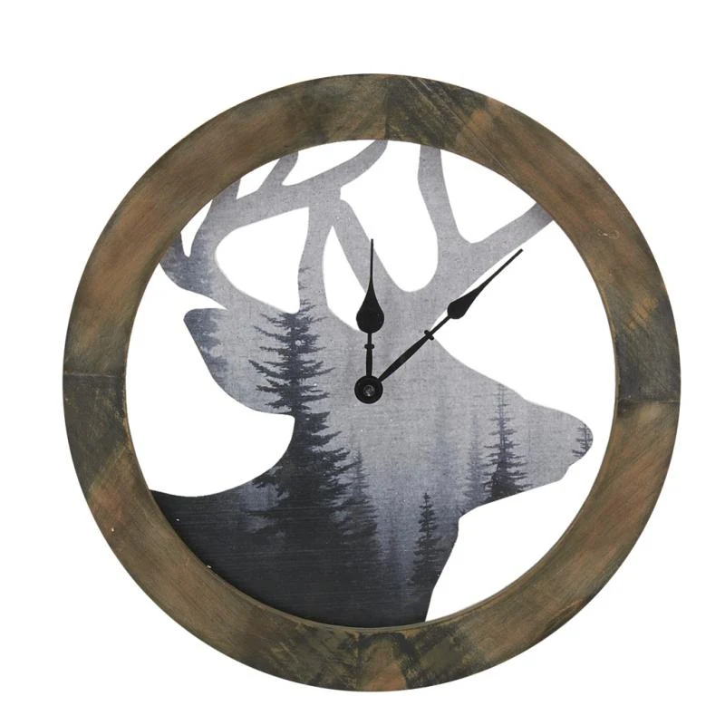 Horloge cerf en pin Ø38 cm