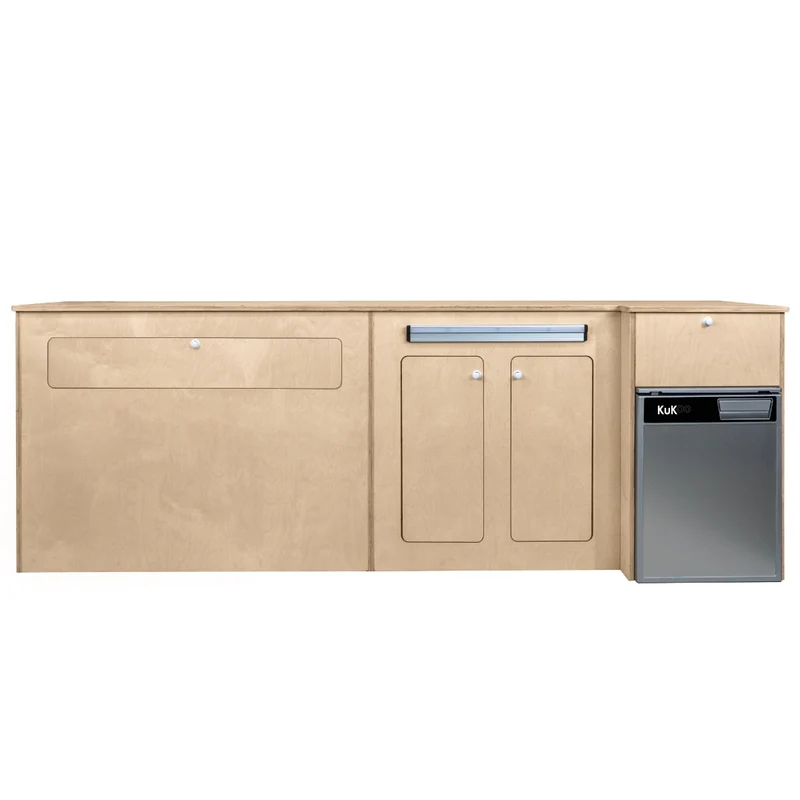 Lot de Meuble Cuisine pour Camping-Car en Contreplaqué & Frigo Argent