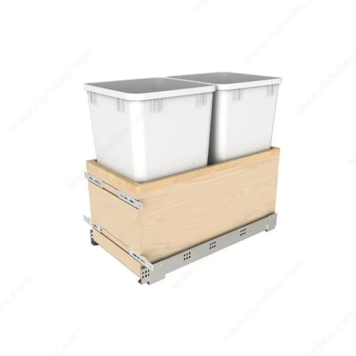 Centre de recyclage coulissant à montage par le bas en bois avec fermeture douceur de Rev-A-Shelf