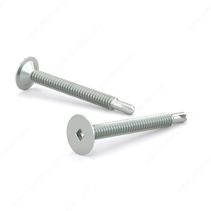 Vis à métal zinguée, tête plate très large, empreinte carrée, filet autotaraudeur, pointe autoperçeuse - 100 unités