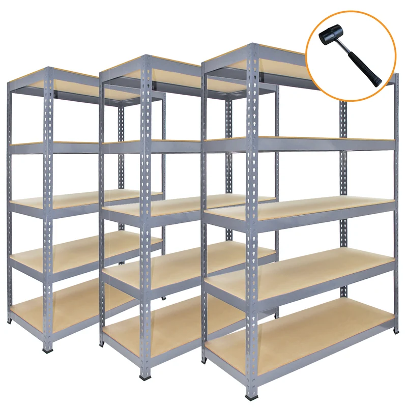 Monster Racking - 3 Rayonnages Q-Rax en Acier Gris 120 x 50 x 182,5 cm & Maillet