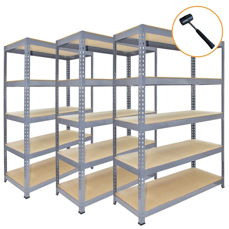 Monster Racking - 3 Rayonnages Q-Rax en Acier Gris 90cm x 50cm x 182,5cm & Maillet