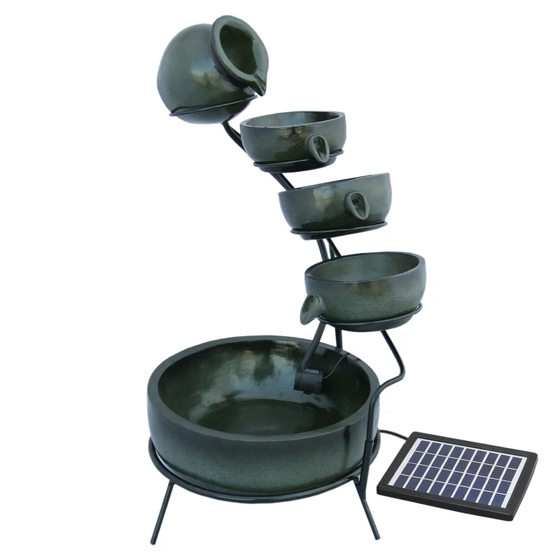 Fontaine de Jardin à 4 Niveaux avec Panneau Solaire - Vert