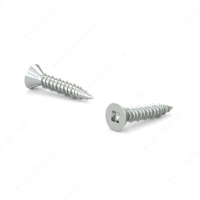 Vis à bois zinguée, tête plate autofraiseuse, empreinte carrée, filet double Hi-Low, pointe bois régulier