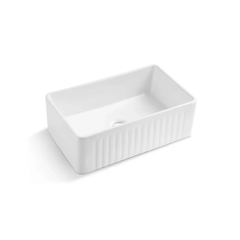 Évier de cuisine à cuve unique, style ferme, façade tablier, céramique blanche, 76,5 x 45,7 x 25,4 cm