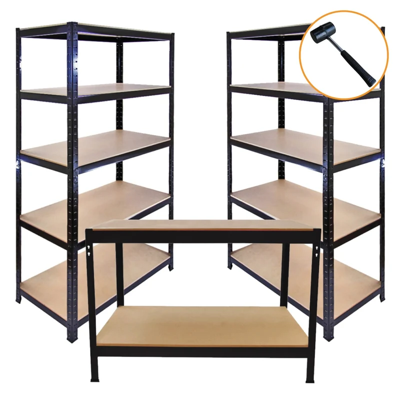 Monster Racking - Lot de 3 Rayonnages T-Rax en Acier Noir & 1 Établi en Acier Noir