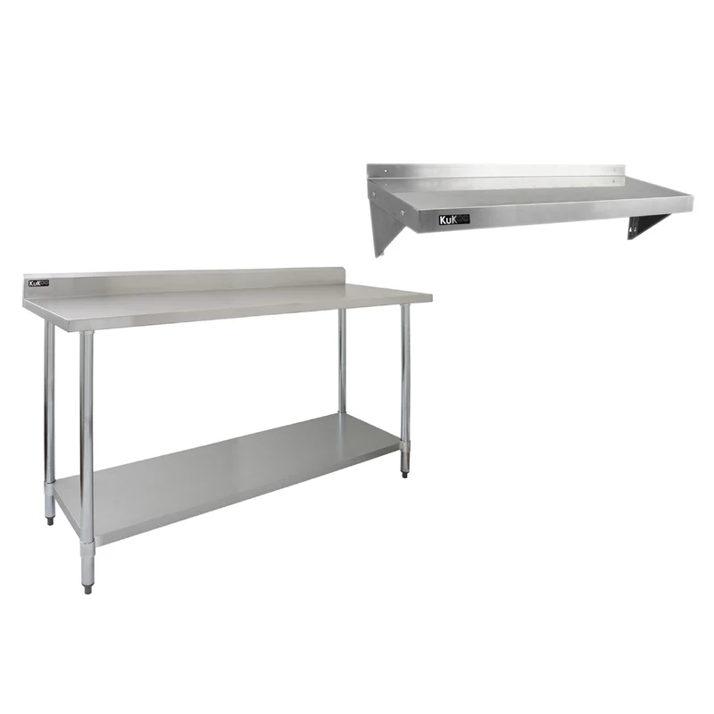 KuKoo Lot de Plan de Travail 180 cm en Inox & 2 Étagères Murales