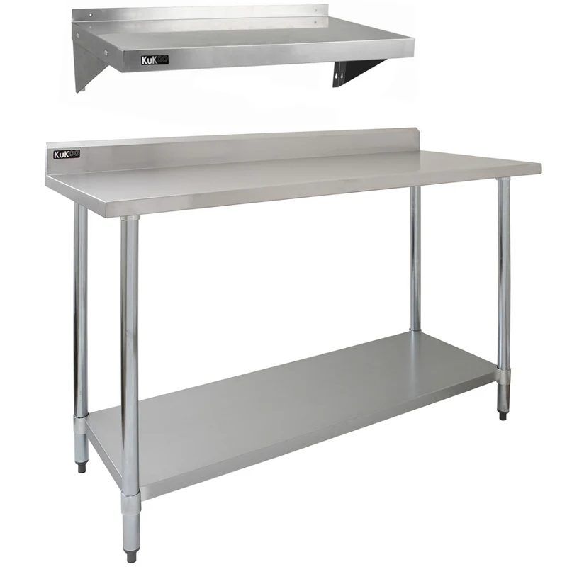 KuKoo Lot de Plan de Travail 150 cm en Inox & 2 Étagères Murales