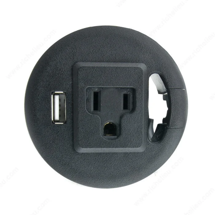 Passe-câble avec 1 port USB de recharge et 1 prise électrique