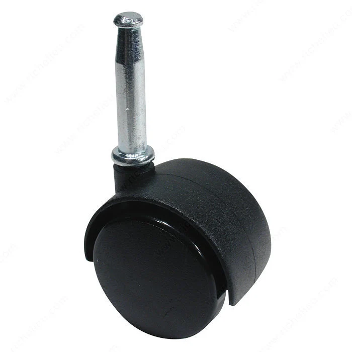 Roulette double pour meuble munie d'une tige à bois - Noir