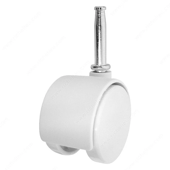 Roulette double pour meuble munie d'une tige à bois - Blanc