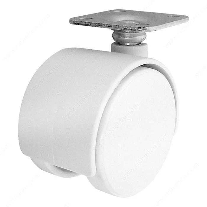Roulette double pour meuble - avec plaque - Blanc